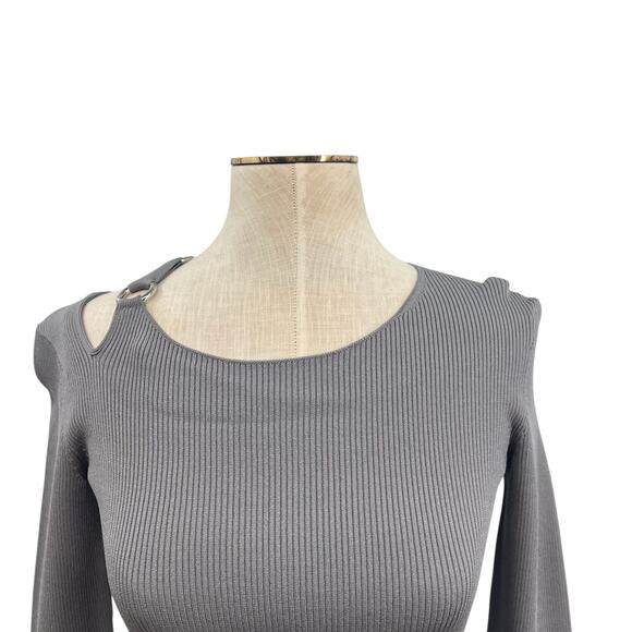Helmut Lang Ring Shoulder Knit Top Sweater Cut Out Gray Silver Size XS - Picture 3 of 10